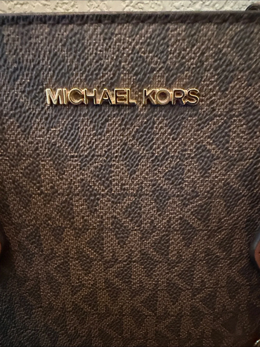 Michael Kors Brown Logo Satchel with Gold Hardware